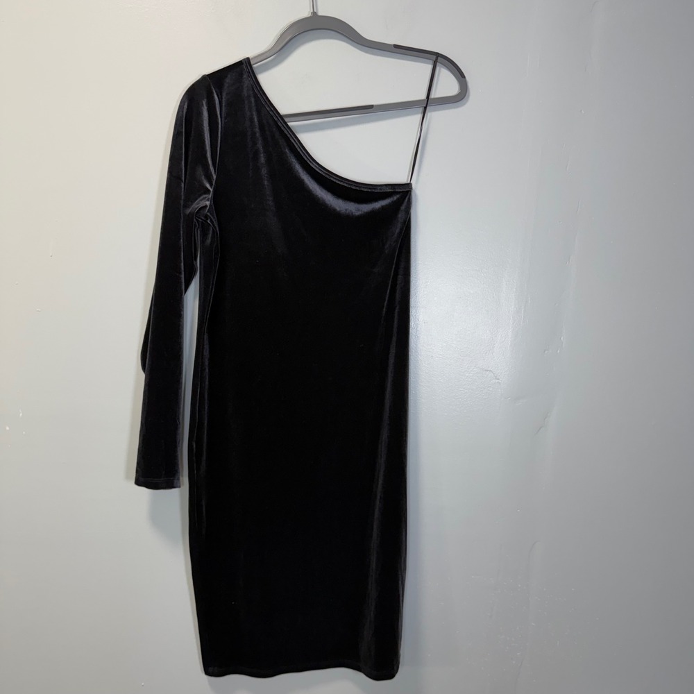 Old Navy Womens Velvet One Shoulder Long Sleeve Mini Dress Black Large